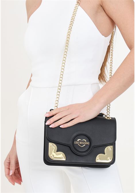 Black women's bag with Heart Corner shoulder strap LOVE MOSCHINO | Bags | JC4217PP1ILR0000
