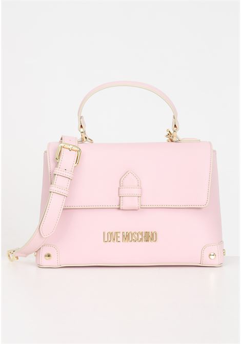Pink women's shoulder bag with golden metal logo lettering LOVE MOSCHINO | JC4247PP0IKU0601