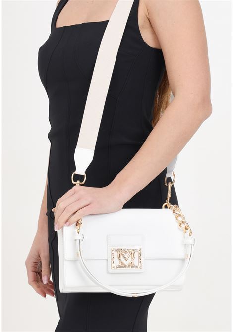 White women's bag with fancy heart golden metal logo plaque LOVE MOSCHINO | Bags | JC4329PP0IKS0100