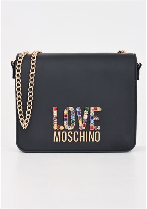 Black women's bag with logo lettering and multicolor rhinestones LOVE MOSCHINO | JC4334PP0IKJ0000