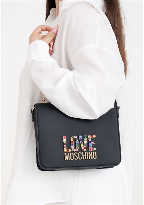 Black women's bag with logo lettering and multicolor rhinestones LOVE MOSCHINO | Bags | JC4334PP0IKJ0000