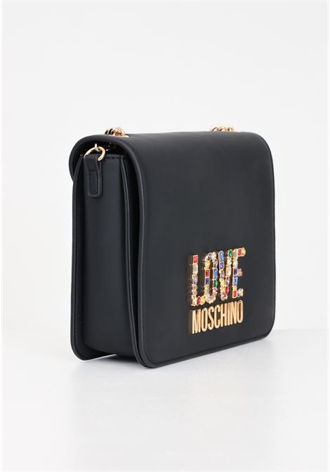 Black women's bag with logo lettering and multicolor rhinestones LOVE MOSCHINO | JC4334PP0IKJ0000