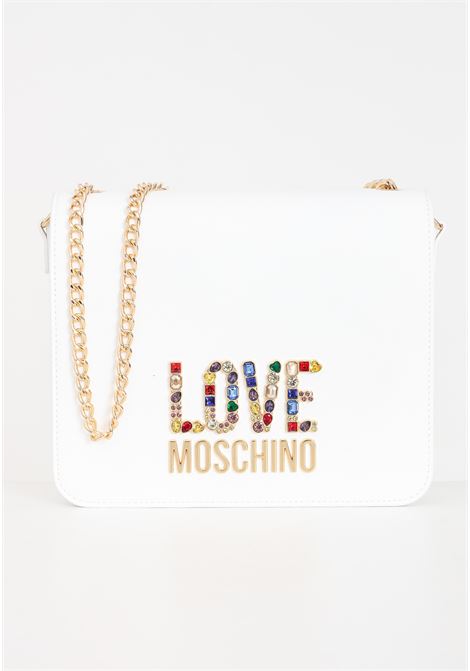 White women's bag with logo lettering and multicolor rhinestones LOVE MOSCHINO | Bags | JC4334PP0IKJ0100