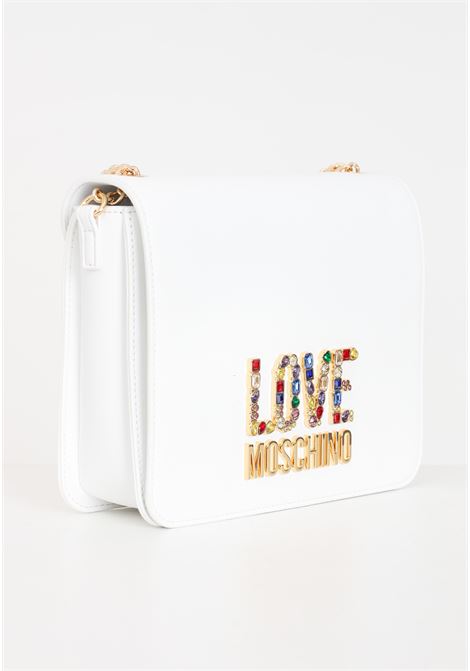 Borsa da donna bianca con lettering logo con strass multicolor LOVE MOSCHINO | JC4334PP0IKJ0100