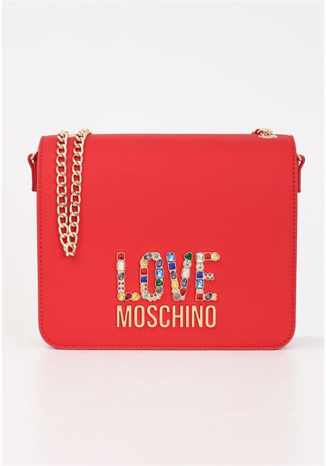 Red women's bag with logo lettering with multicolor rhinestones LOVE MOSCHINO | Bags | JC4334PP0IKJ0500