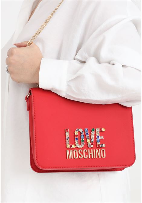 Borsa da donna rossa con lettering logo con strass multicolor LOVE MOSCHINO | JC4334PP0IKJ0500