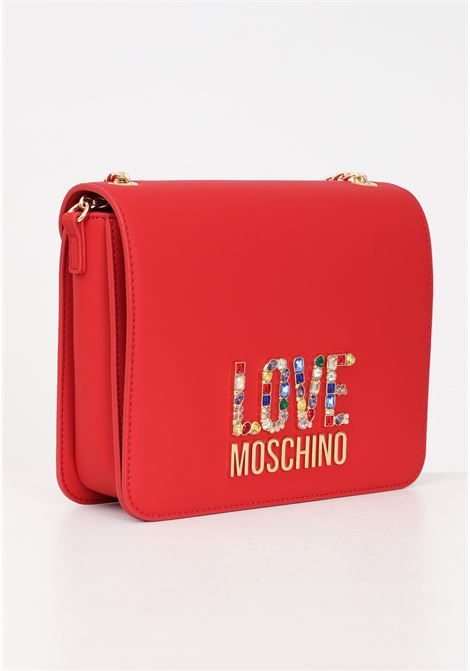 Red women's bag with logo lettering with multicolor rhinestones LOVE MOSCHINO | JC4334PP0IKJ0500
