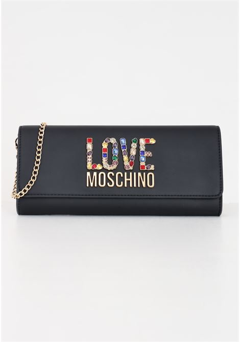 Black women's clutch with rhinestone logo chain LOVE MOSCHINO | JC4335PP0IKJ0000