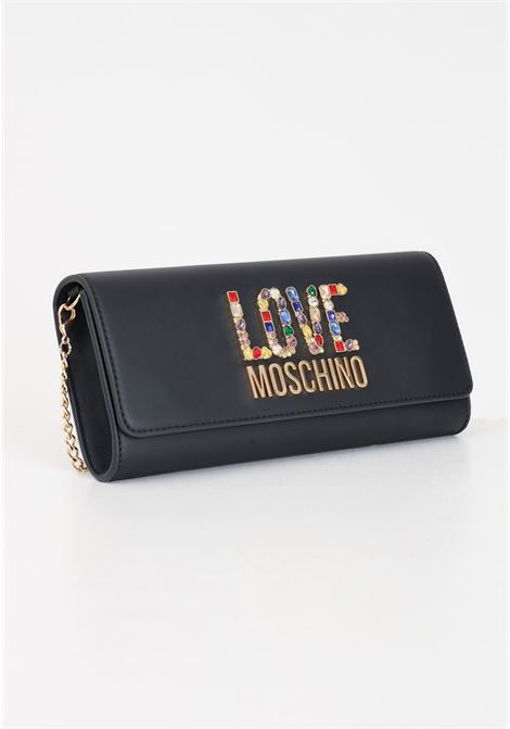 Clutch da donna nera con catena rhinestone logo LOVE MOSCHINO | Borse | JC4335PP0IKJ0000