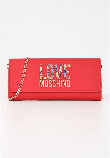 Clutch da donna rossa con catena rhinestone logo LOVE MOSCHINO | JC4335PP0IKJ0500