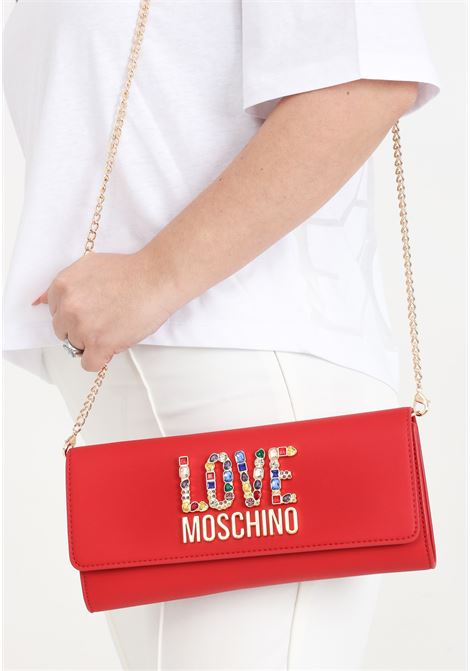 Red women's clutch with rhinestone logo chain LOVE MOSCHINO | Bags | JC4335PP0IKJ0500