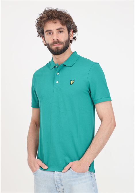 Green men's polo shirt with golden eagle logo patch LYLE & SCOTT | SP400VOGX154