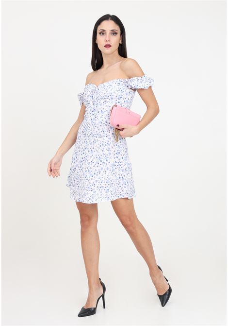 Audrey white women's short dress with lilac watercolor pattern Mar de margaritas | MMABW00049-PTTS0053FN10