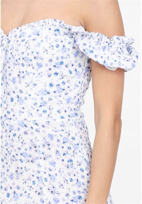 Audrey white women's short dress with lilac watercolor pattern Mar de margaritas | MMABW00049-PTTS0053FN10