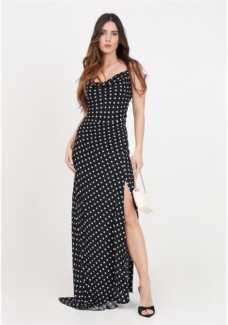 Long black kelly women's dress with polka dot pattern Mar de margaritas | MMABW00057-PTTS0053FN18