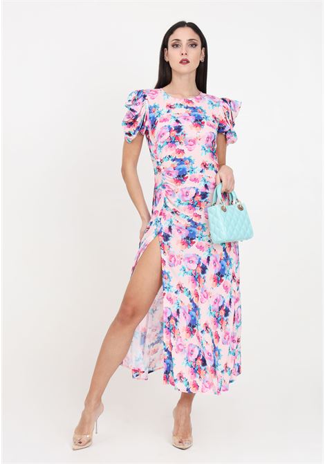 Kristel women's midi dress with pink garden pattern Mar de margaritas | MMABW00065-PTTS0053FN22
