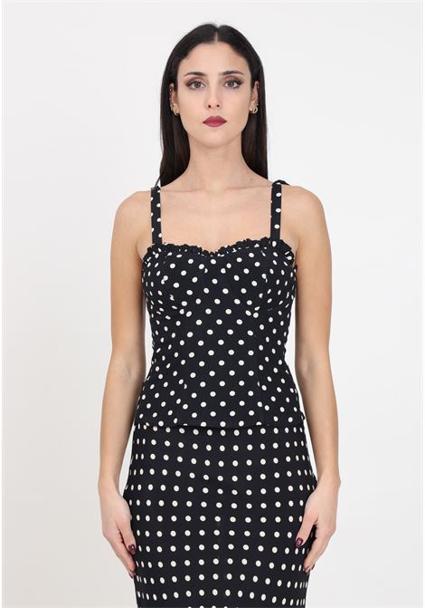 Deasy women's black top with white polka dot print Mar de margaritas | MMABW00088-PTTS0053FN18