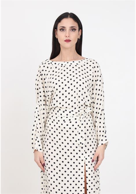 White women's blouse with black polka dot print Mar de margaritas | Blouses | MMABW00095-PTTS0053FN08