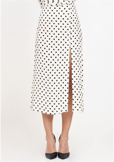 White Roxana women's midi skirt with black polka dot print Mar de margaritas | MMABW00099-PTTS0053FN08
