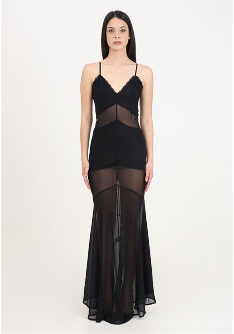 Long black women's dress with transparencies Mar de margaritas | MMABW00106-MTFI0017NE01
