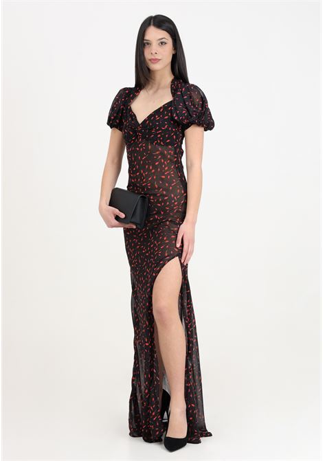 Long black women's dress with tulip pattern Mar de margaritas | MMABW00111-MTFI0017FN15