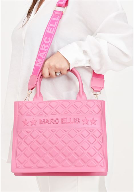 Pink women's bag with quilted design Flat Buby M MARC ELLIS | Bags | FLAT BUBY MAURORA PINK/LIGHT GOLD