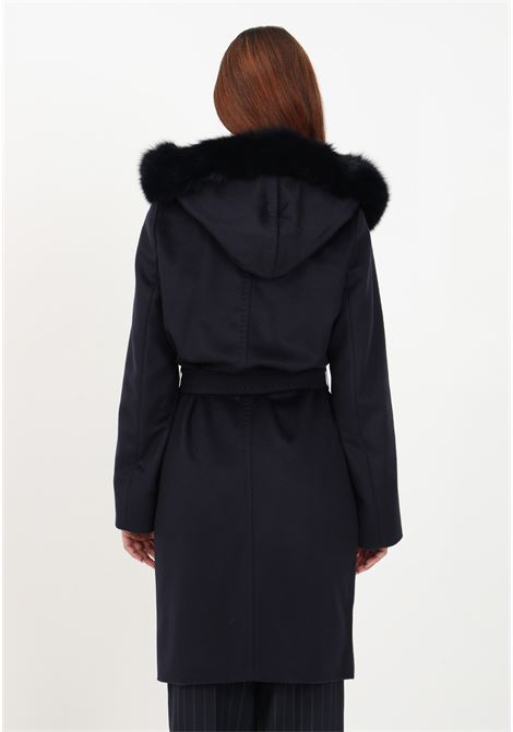 Cappotto blu da donna con cappuccio e pelliccia di volpe MAX MARA | 2360161139600010
