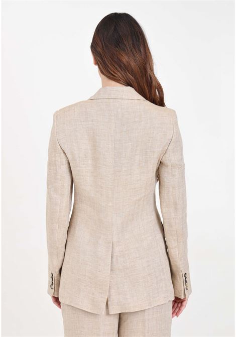 Beige single-breasted women's linen jacket MAX MARA | Blazer | 2416041042600003