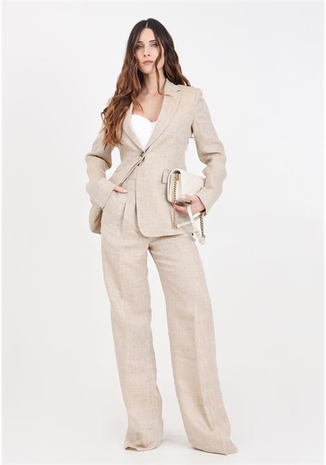 Beige women's palazzo trousers in linen MAX MARA | 2416131032600003