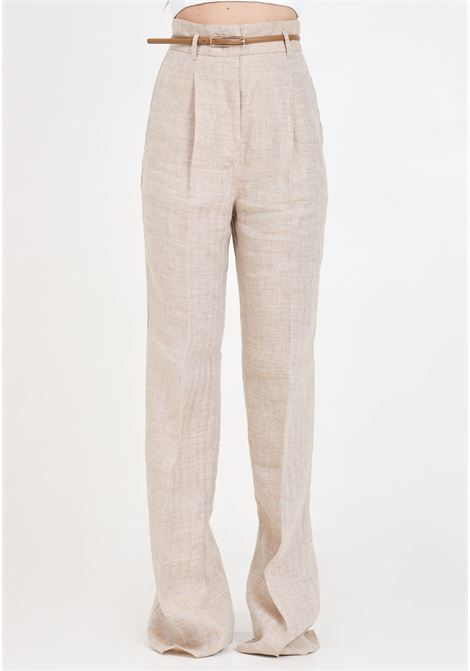 Beige women's palazzo trousers in linen MAX MARA | Pants | 2416131032600003