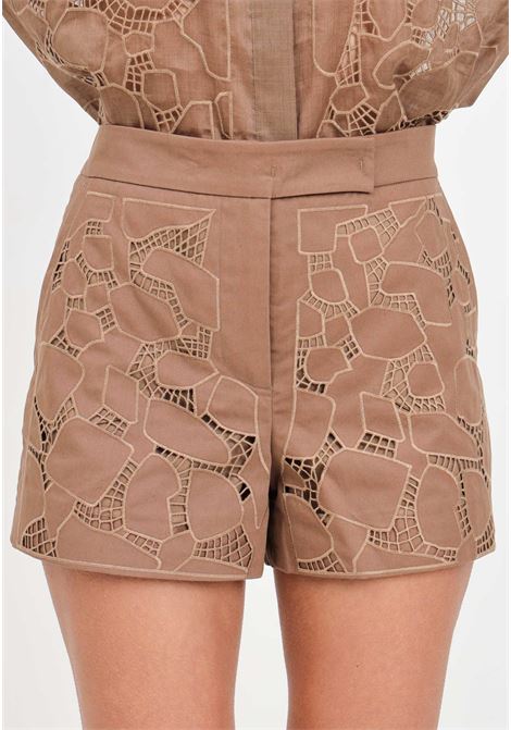 Embroidered tobacco-colored women's shorts MAX MARA | Shorts | 2416141012600002