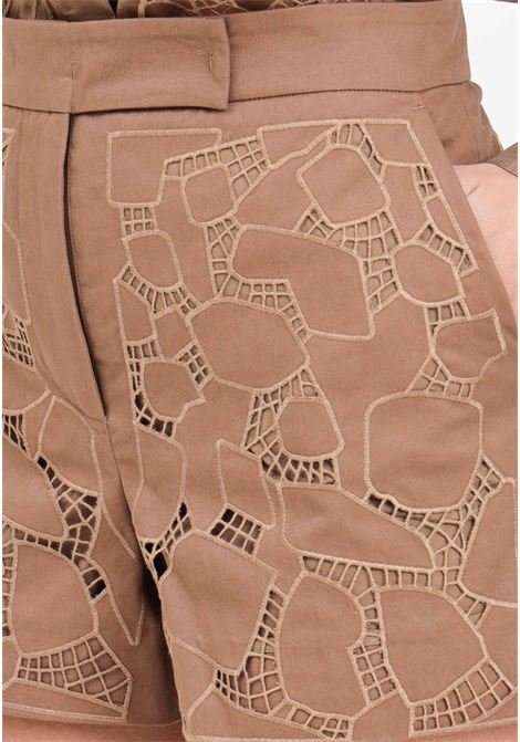Embroidered tobacco-colored women's shorts MAX MARA | Shorts | 2416141012600002