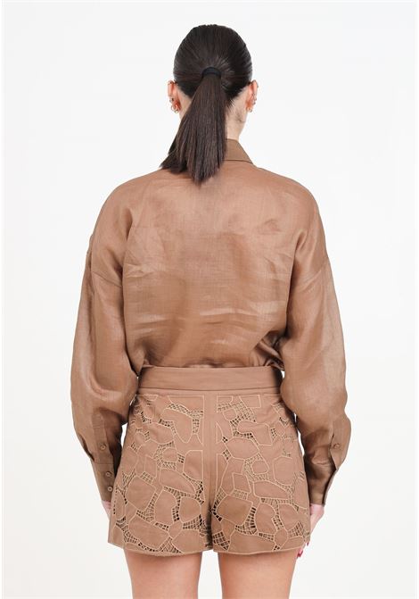 Shorts da donna color tabacco ricamato MAX MARA | 2416141012600002