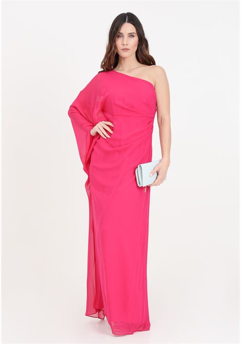 Long fuchsia one-shoulder women's dress in washed silk MAX MARA | Dresses | 2416221014600017