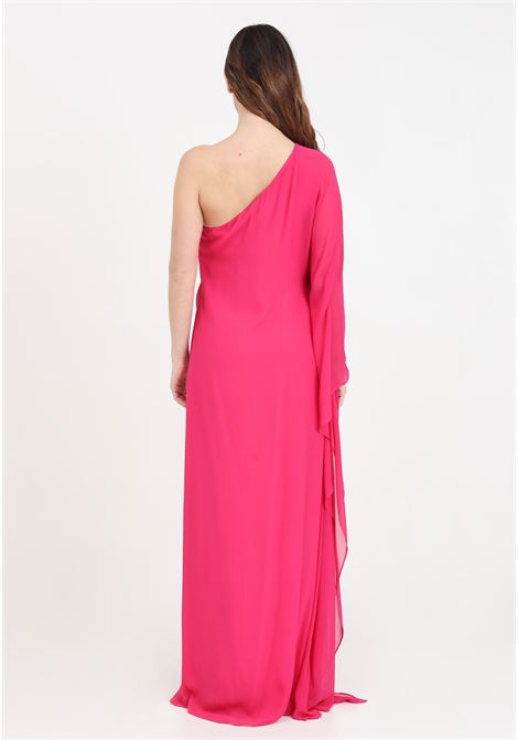 Long fuchsia one-shoulder women's dress in washed silk MAX MARA | 2416221014600017
