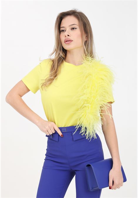 Lemon yellow women's t-shirt with feathers MAX MARA | T-shirt | 2416941014600002