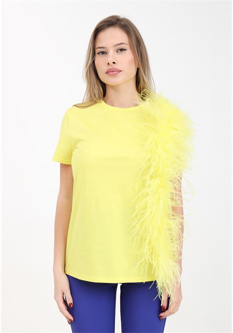 Lemon yellow women's t-shirt with feathers MAX MARA | T-shirt | 2416941014600002