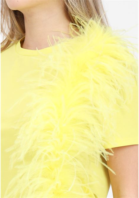 Lemon yellow women's t-shirt with feathers MAX MARA | 2416941014600002