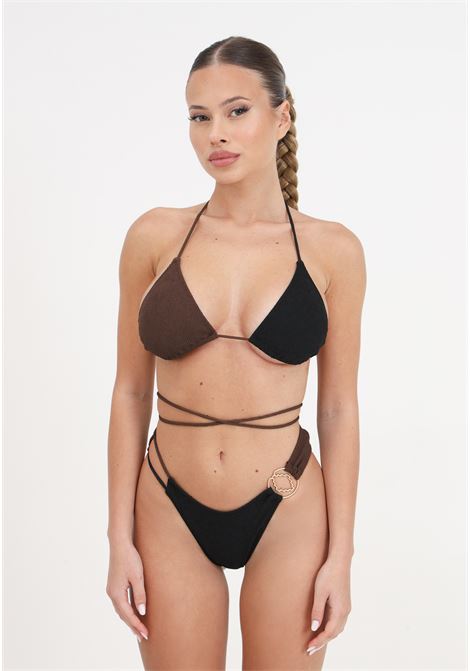 Bikini donna nero e marrone triangolo e slip fisso tooled ME FUI | Beachwear | MF24-0200BK.