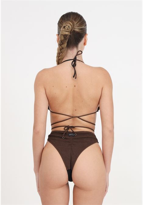 Bikini donna nero e marrone triangolo e slip fisso tooled ME FUI | Beachwear | MF24-0200BK.