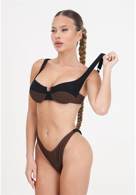 Bikini donna nero e marrone reggiseno e slip americano fisso tooled ME FUI | Beachwear | MF24-0211BK.