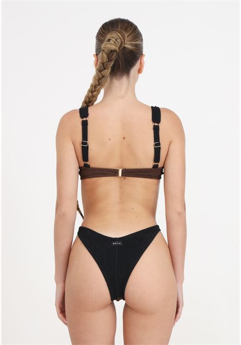 Women's black and brown bikini with bra and tooled fixed American briefs ME FUI | Beachwear | MF24-0211BK.