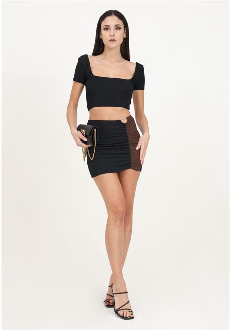 Short black skirt for women with brown lycra insert ME FUI | MF24-0217BK.