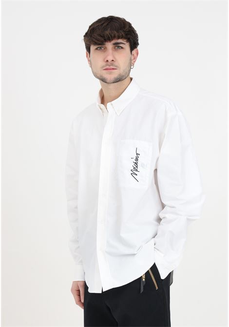 Camicia bianca da uomo con logo verticale nero MOSCHINO | Camicie | A020302322001