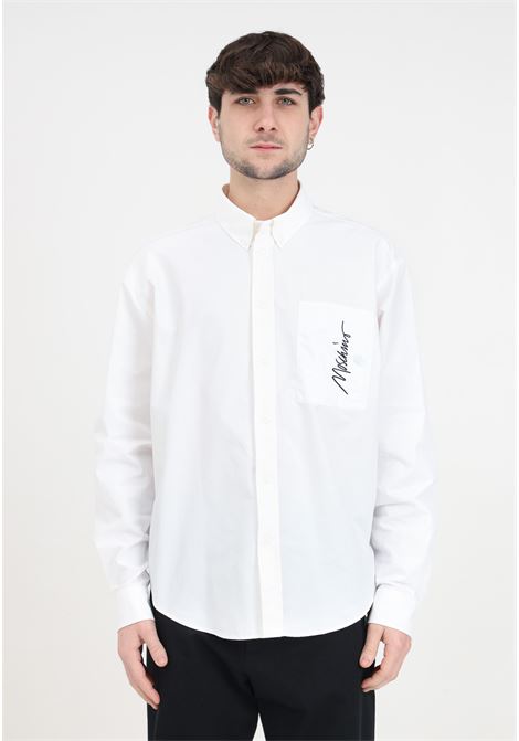 Camicia bianca da uomo con logo verticale nero MOSCHINO | Camicie | A020302322001