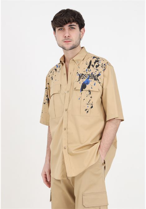 Beige painted effect men's shirt MOSCHINO | Shirt | A020320351148