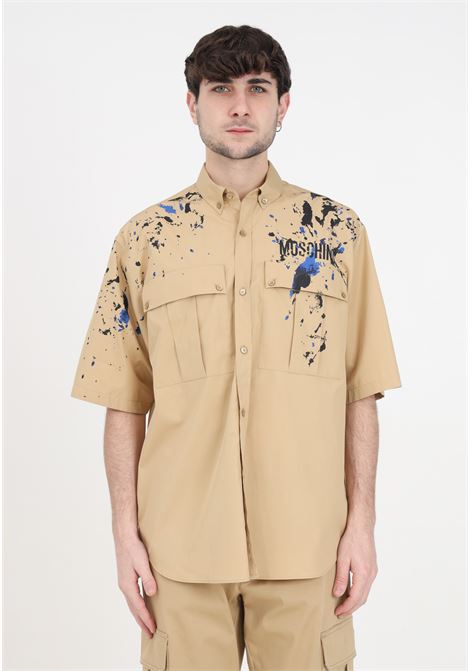 Beige painted effect men's shirt MOSCHINO | A020320351148