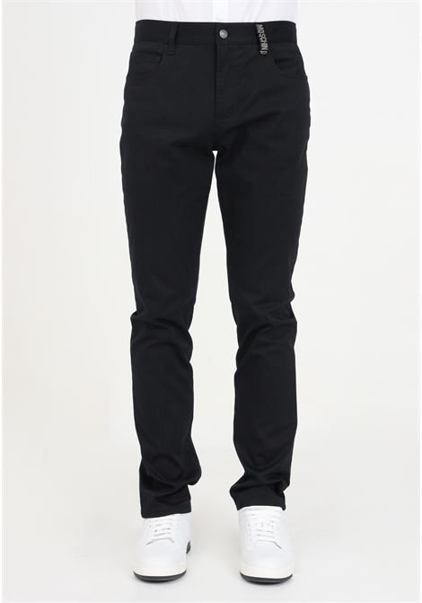 Pantaloni neri da uomo in gabardina stretch metal lettering MOSCHINO | Pantaloni | A036820210555