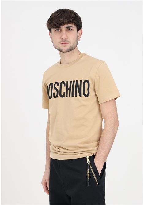 Beige men's t-shirt with black logo print MOSCHINO | A070120411148