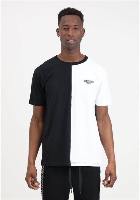 T-shirt da uomo bianca e nera con stampa sul davanti MOSCHINO | A070194111555
